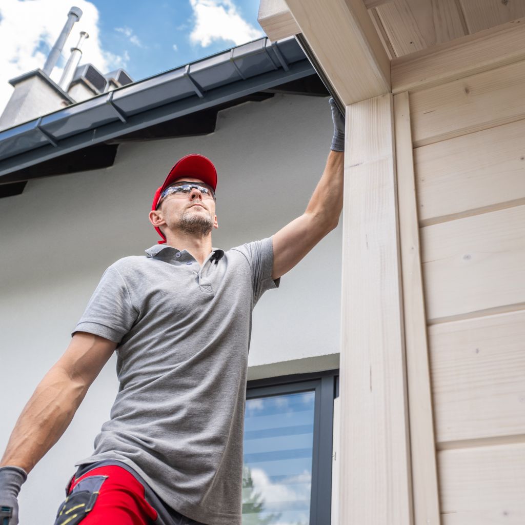 Home inspector examining siding for proper installation